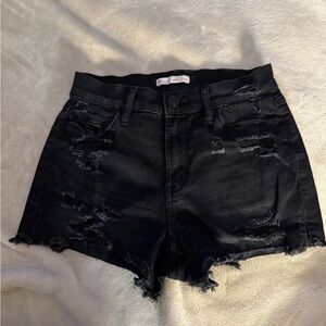 Distressed Black Denim Shorts